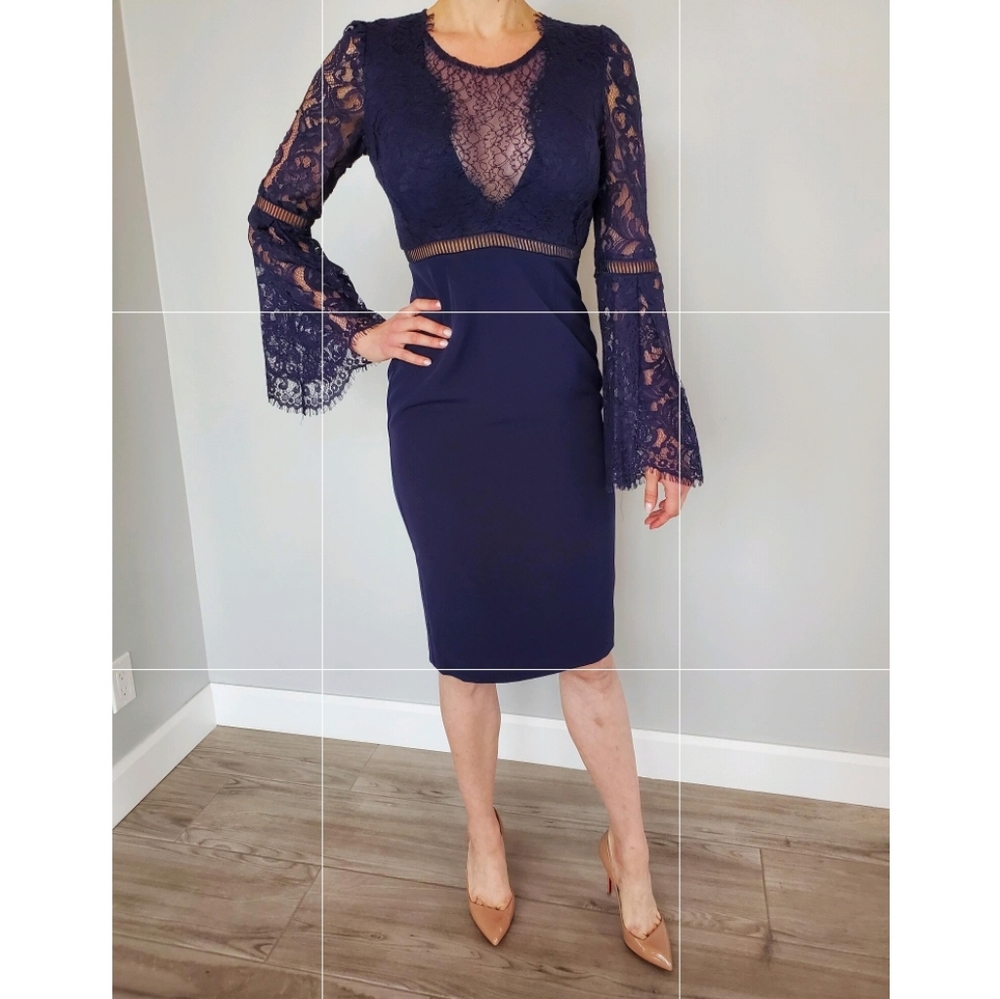 Bardot navy lace dress